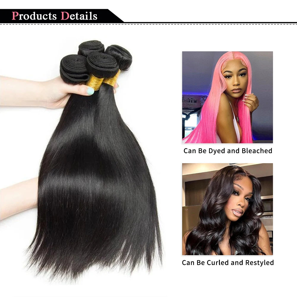 Raw Virgin Unprocessed Straight Bundles Human Hair 3/6 Pcs Human Hair Brazilian Straight Human Hair Bundles Extensions