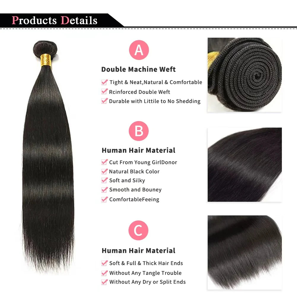 Raw Virgin Unprocessed Straight Bundles Human Hair 3/6 Pcs Human Hair Brazilian Straight Human Hair Bundles Extensions